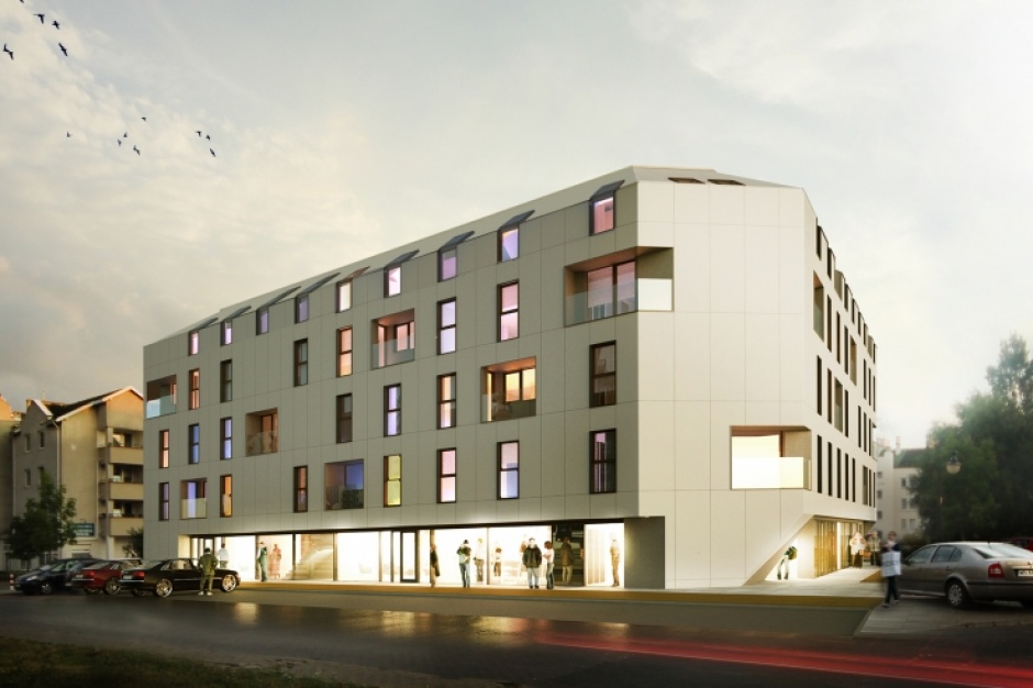 City Corner (mat.pras.) Nietuzinkowy apartamentowiec City Corner wkrótce z dachem
