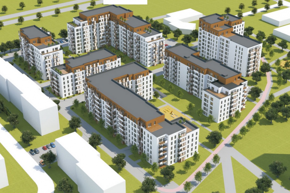 Wizualizacja zespołu budynków wielorodzinnych, Aleja Zjednoczonej Europy, Żory Mieszkania komunalne w Żorach mają wzięcie