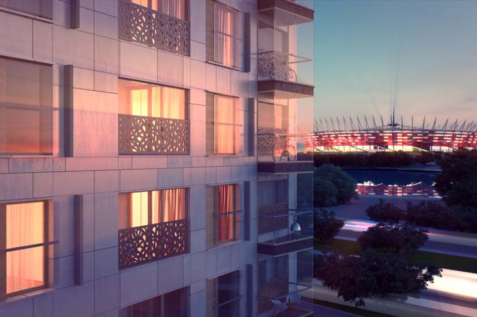 Elewacja budynku A. Fot. Sawa Apartments Wiecha zawisła na Solec Residence