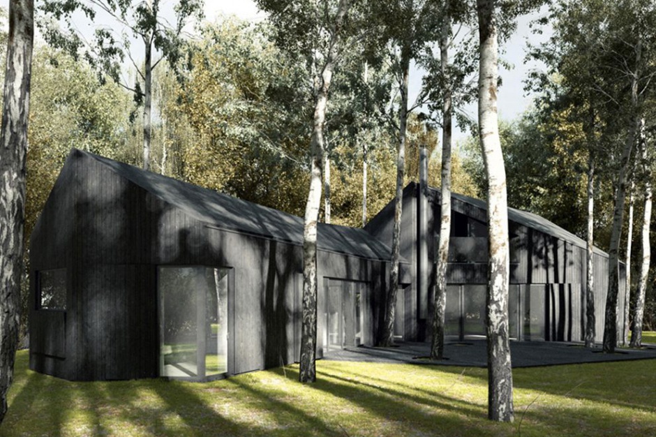 Dom między brzozami. Fot. TEŻ ARCHITEKCI Dom między brzozami: Gra czarnego i białego drewna