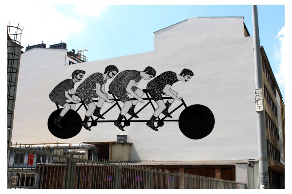 Mural "Cykliści". Fot. RealCo Property Investment and Development Kamienicę Ogrodowa 65 ozdobi mural "Cykliści"